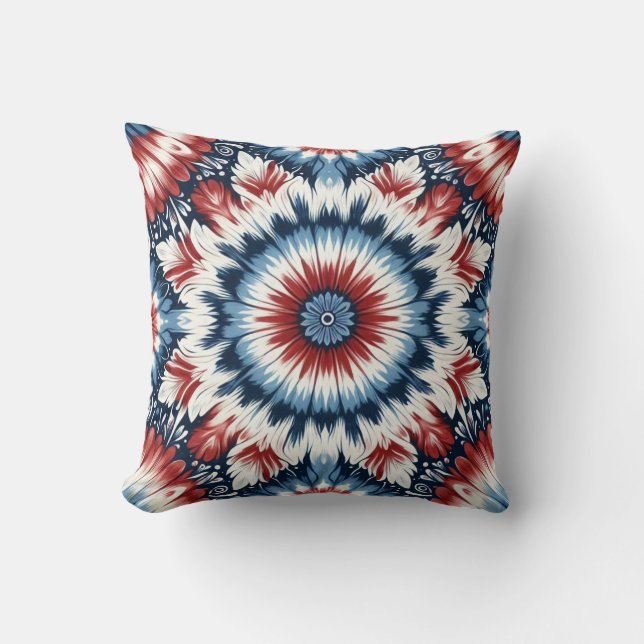 Red, White & Blue Tie-dye Throw Pillow (Front)