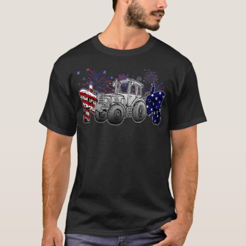 Red White Blue Tractor USA Flag 4th Of July Patrio T_Shirt