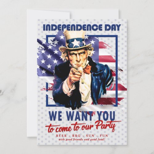 Red White Blue Uncle Sam 4th Of July Invitation