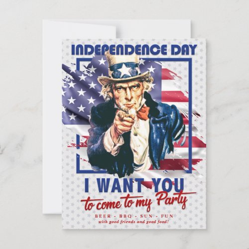 Red White Blue Uncle Sam 4th Of July Invitation Postcard
