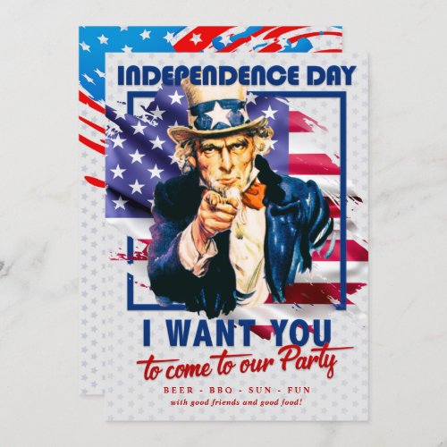 Red White Blue Uncle Sam 4th Of July Party Invitation