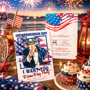 Red, White & Blue Uncle Sam 4th Of July Party Invitation