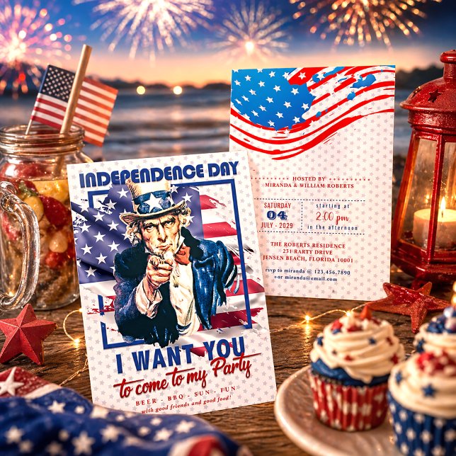 Red, White & Blue Uncle Sam 4th Of July Party Invitation (Creator Uploaded)