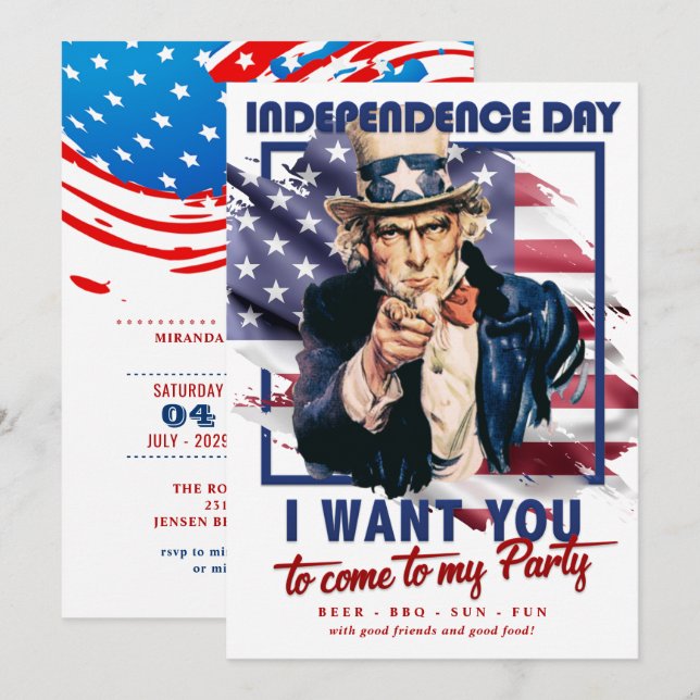Red, White & Blue Uncle Sam 4th Of July Party Invitation (Front/Back)