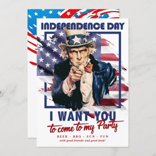 Red White  Blue Uncle Sam 4th Of July Party Invitation