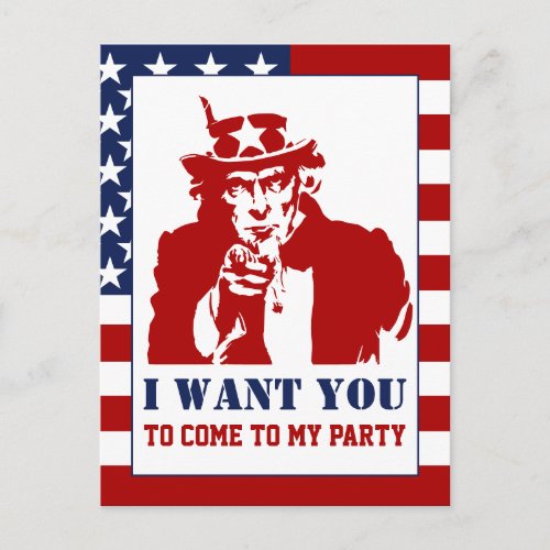 Red White Blue Uncle Sam 4th of July Party Invitation Postcard