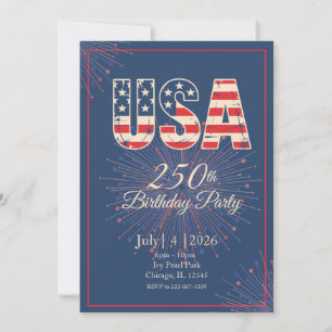 Red White Blue USA 250th birthday 4th of July Invitation