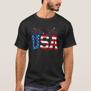 Red White Blue Usa American Flag Firework 4th Of J T-Shirt