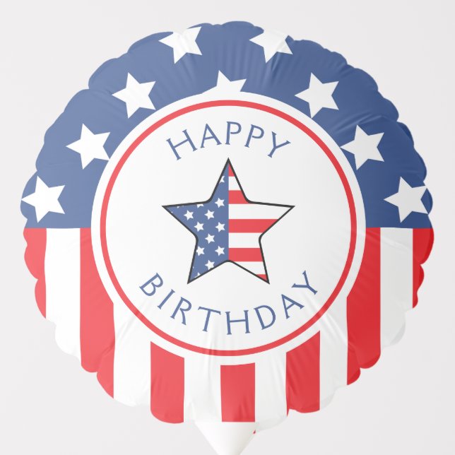 Red White & Blue USA American Flag Happy Birthday Balloon (Front)