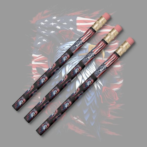 Red White Blue USA Flag Eagle and Roses Patriotic  Pencil