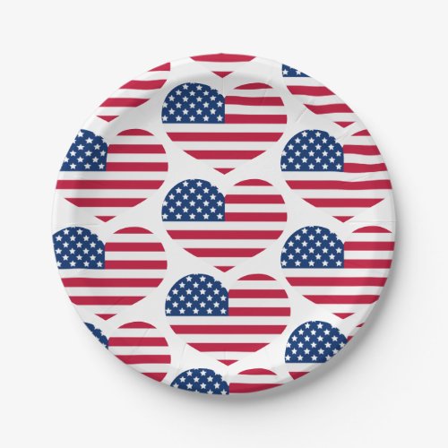 Red White Blue USA Flag Hearts 4th July Patriotic Paper Plates