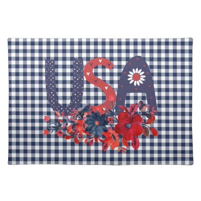Red White & Blue USA Patriotic Bouquet  Cloth Placemat (Front)