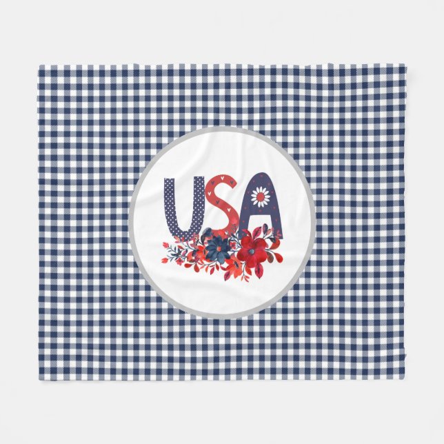 Red White & Blue USA Patriotic Bouquet Fleece Blanket (Front (Horizontal))