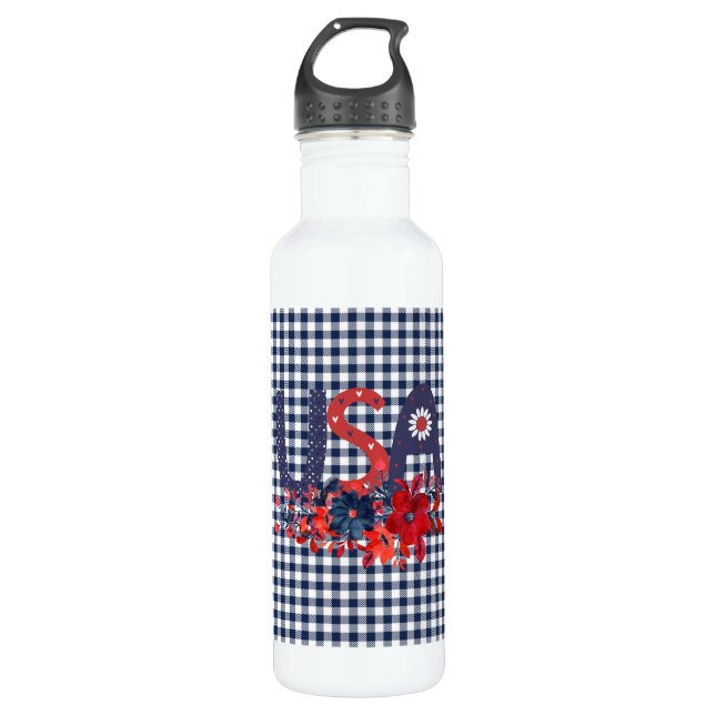 Red White & Blue USA Patriotic Bouquet  Stainless Steel Water Bottle (Front)