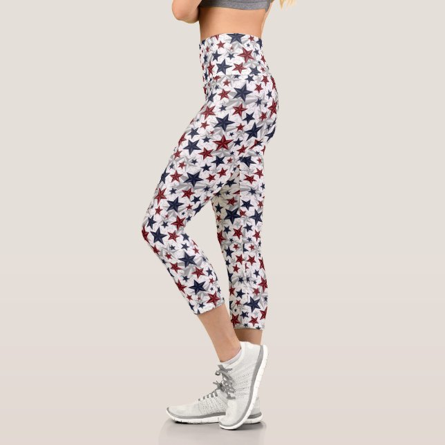 Red White Blue USA Star Spangled Pattern Capri Leggings (Left)