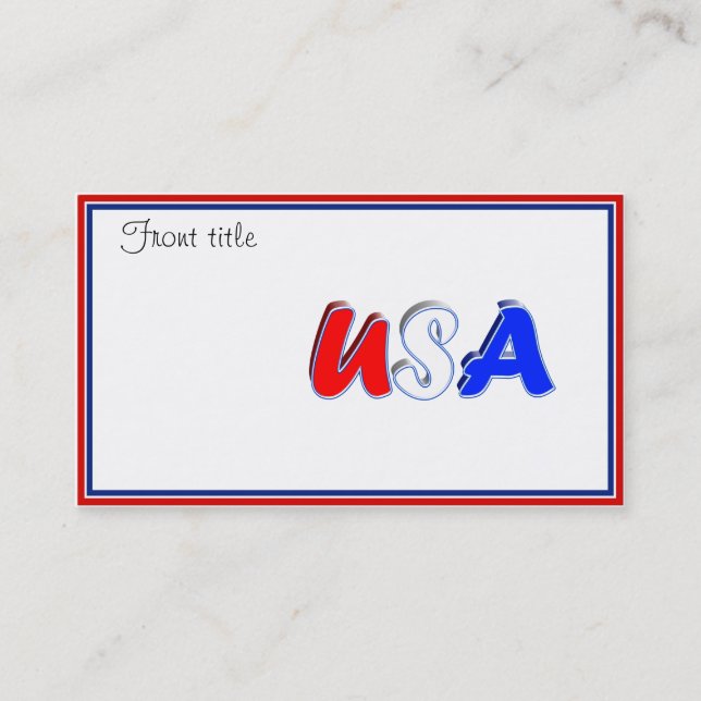 Red White & Blue USA Text Business Card (Front)