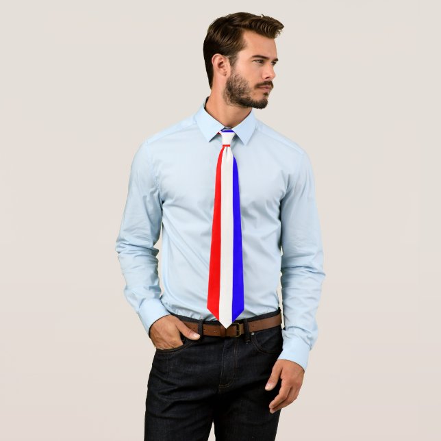 Red White Blue Vertical Stripe by Kenneth Yoncich Neck Tie (In Situ)