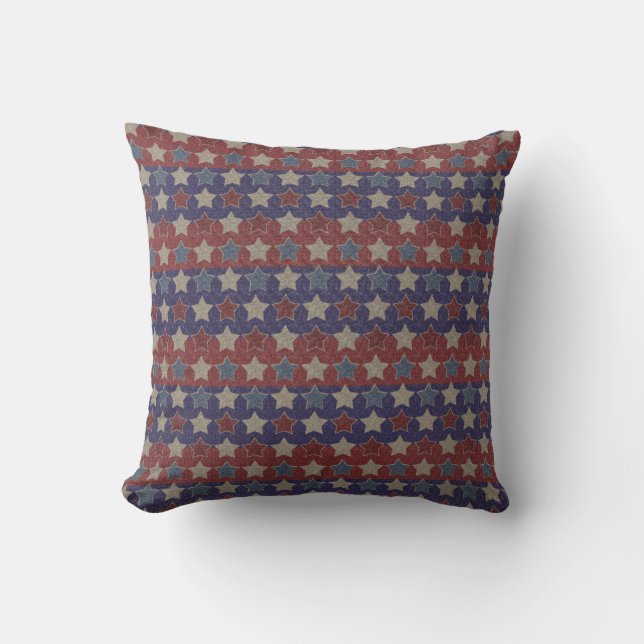 Red White Blue Vintage Stars Throw Pillow (Front)