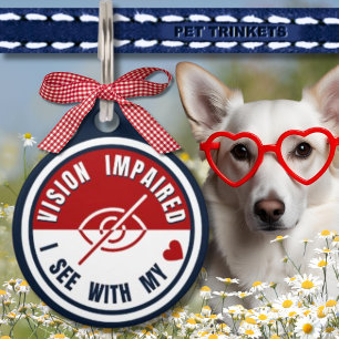 Red White Blue Vision Impaired Blind Dog Cat Pet ID Tag