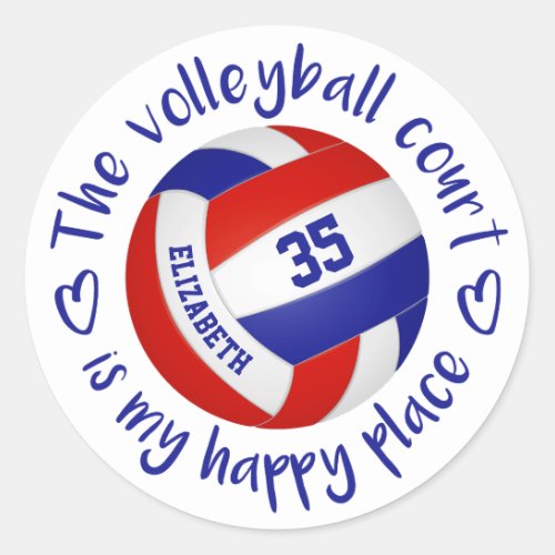 red white blue volleyball happy place typography classic round sticker