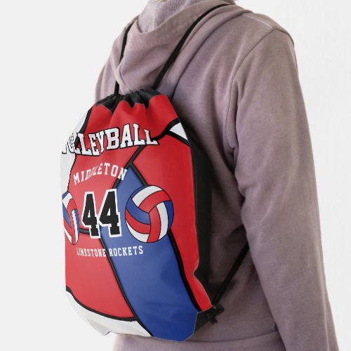 Red White  Blue Volleyball Sport  Drawstring Bag