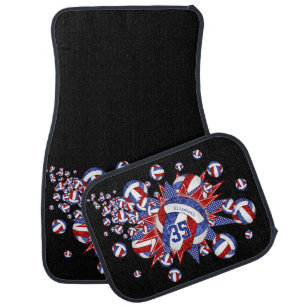 Red white blue volleyballs stars girly sports car floor mat