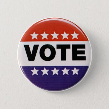 Red White & Blue Vote Design Pinback Button by Hodge_Retailers at Zazzle