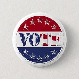 Red White & Blue VOTE with US Flag & Stars - round Button