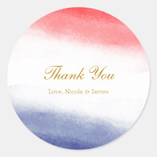 Red White & Blue Watercolor Patriotic Party Favor Classic Round Sticker