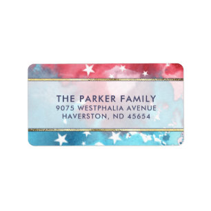 Red White & Blue Watercolor with Stars Address Label