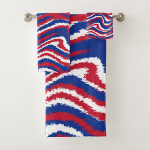 Red White Blue Wave Sports Team Colors Bath Towel Set