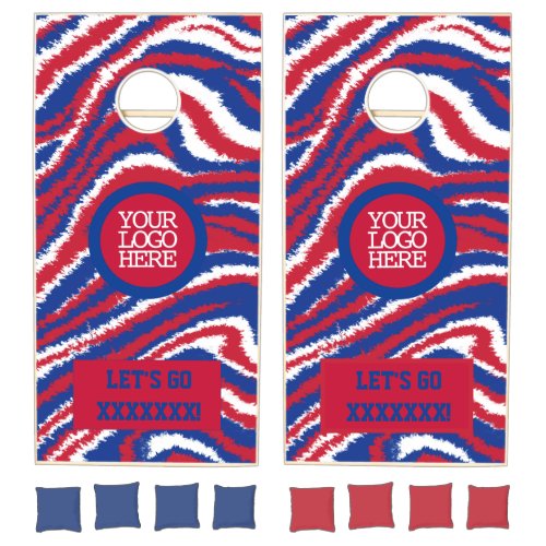 Red White Blue Wave Sports Team Logo And Cheer Cornhole Set