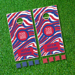 Red White Blue Wave Sports Team Logo And Cheer Cornhole Set