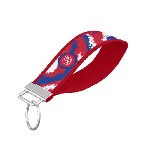 Red White Blue Wave Sports Team Logo and Cheer Wrist Keychain