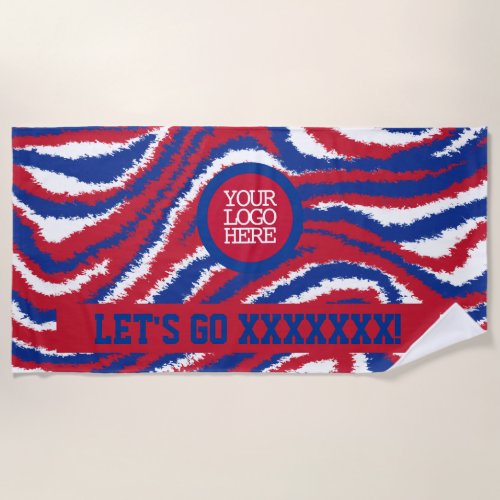 Red White Blue Waves Sports Team Logo And Cheer Beach Towel