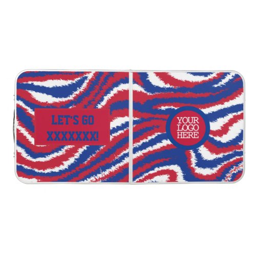 Red White Blue Waves Sports Team Logo And Cheer Beer Pong Table