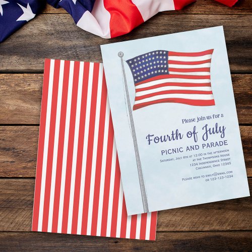 Red White Blue Whimsical Fun Fourth Of July Flag Invitation