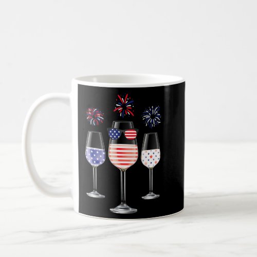Red White Blue Wine Glasses American Flag Happy 4t Coffee Mug