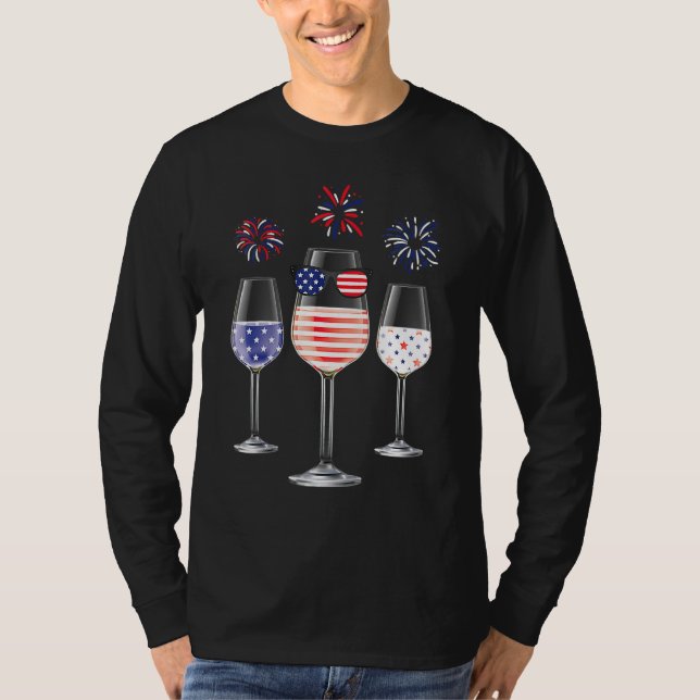 Red White Blue Wine Glasses American Flag Happy 4t T-Shirt (Front)