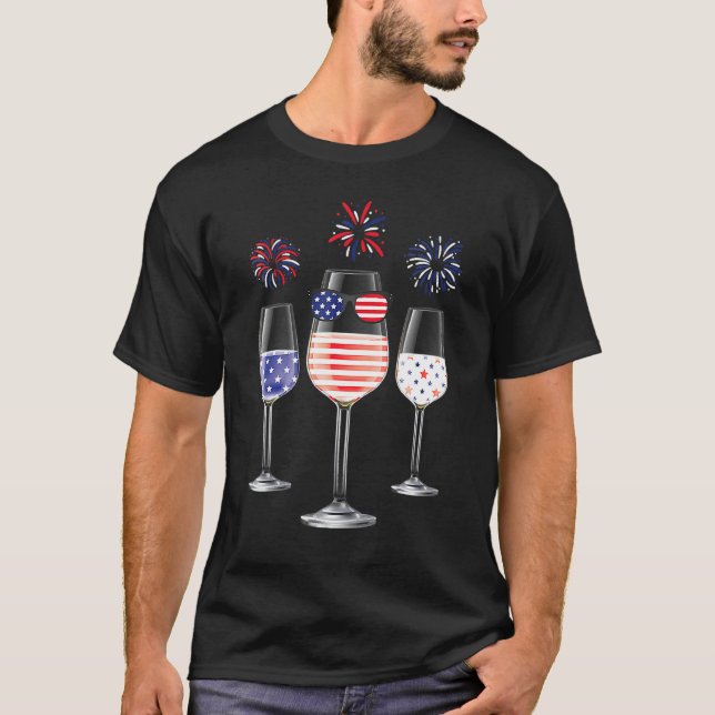 Red White Blue Wine Glasses American Flag Happy 4t T-Shirt (Front)