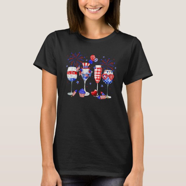 Red White Blue Wine Glasses Gnome American Flag 4t T-Shirt (Front)