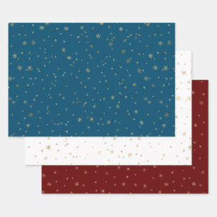 Red White Blue with Gold Snowflakes Wrapping Paper Sheets
