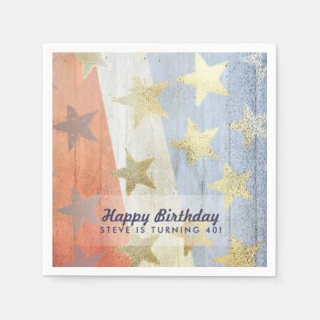 Red White & Blue With Gold Stars Custom Text Paper Napkins by juliea2010 at Zazzle