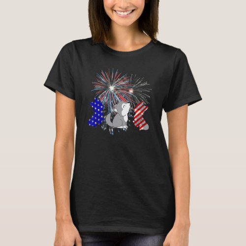 Red White Blue Wolf Fireworks Patriotic 4th Of Jul T_Shirt