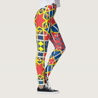 red white blue yellow abstract print leggings