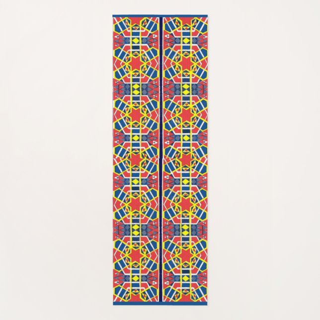 red white blue yellow abstract print yoga mat (Front)