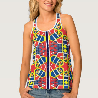 red white blue yellow geometric print tank top