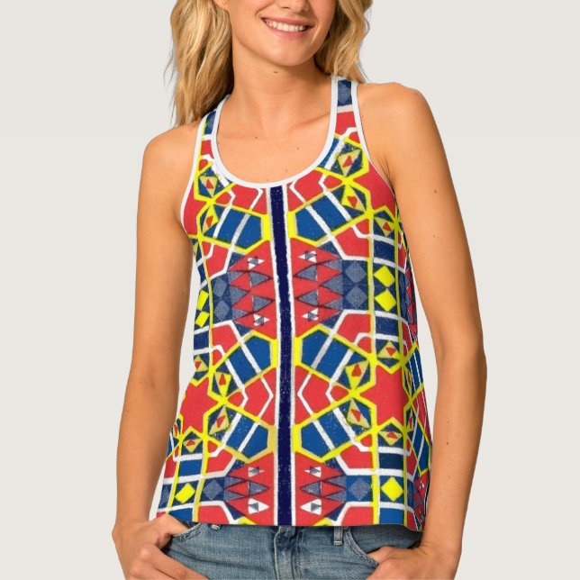 red white blue yellow geometric print tank top (Front)