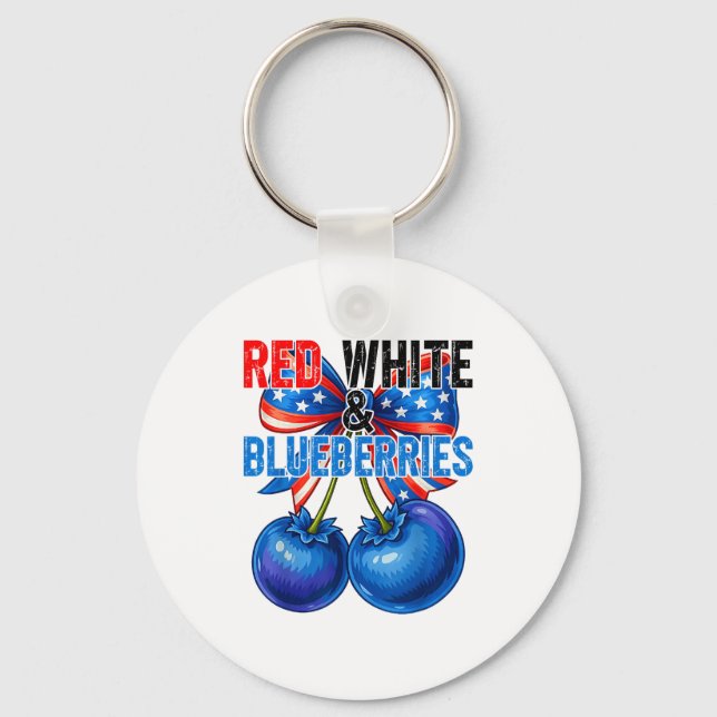 Red White Blueberries Funny Patriotic Retro Usa Hu Keychain (Front)