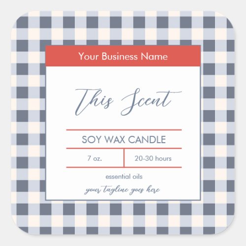 Red White Blueberry Gingham Candle Label